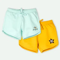 Ariel Cotton Knit Pack Of 2 I M So Magical & Little Star Text Printed Shorts - Sky Blue & Mustard-picture-11