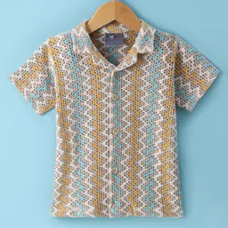 Dapper Dudes Half Sleeves Chevron Crotchet Designed Shirt - Cream-picture-14