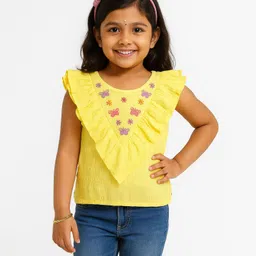 JusCubs Cotton Knit Sleeveless Butterflies Embroidered Top - Yellow-picture-17