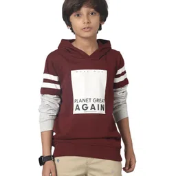 Under Fourteen Only Full Sleeves Make Our Planet Great Again Text Printed Hooded Light Winter Sweatshirt - Maroon-picture-22