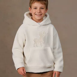 Cherry Crumble By Nitt Hyman Knit Full Sleeves Reindeer Patch Detailed Unisex Winter Hoodie - Beige-picture-25