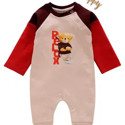 Wonderchild Full Drop Shoulder Sleeves Teddy Bear Printed Romper - Fawn-image-14