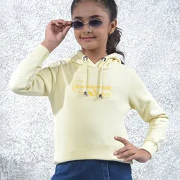CRIMSOUNE CLUB Cotton Knit Full Sleeves Reconstructed Legacy Text Printed Light Winter Hooded Sweatshirt - Yellow-picture-20