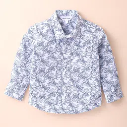 Mark & Mia Full Sleeves Floral Printed Shirt & Trouser Set with Bow & Suspender - White & Maroon image 2