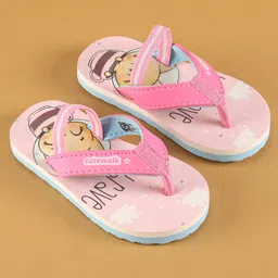 Cute Walk by Babyhug Flip Flops with Back Strap Closure & Fox Print - Pink image 2