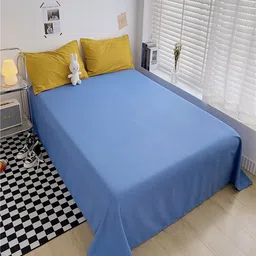 JC HOME Blue & Mustard Solid Polycotton 4 Piece Single Regular Bedding Set image 2