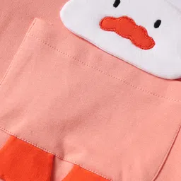 Mark & Mia Cotton Knit Half Sleeves Onesie With Duck Applique & Pocket Detailing - Peach image 3