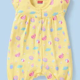 Babyhug 100% Cotton Half Sleeves Romper Ducky Print Pack of 2 - Yellow & Green image 4