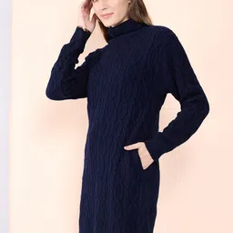 CLAPTON Women Self Design Cable Knit Turtle Neck Woollen Pullover image 4