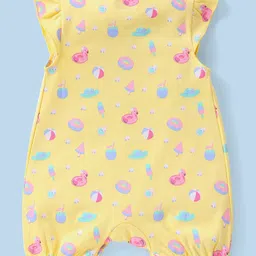 Babyhug 100% Cotton Half Sleeves Romper Ducky Print Pack of 2 - Yellow & Green image 5