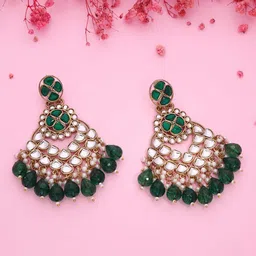 MEIRA JEWELLERY Gold Plated Artificial Studded And Beaded Floral Drop Earrings-picture-26