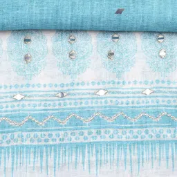 Meena Bazaar Geometric Woven Design Mirror Work Unstitched Dress Material image 4