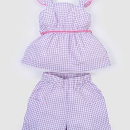 MeeMee Kids Checked Shoulder Straps Top With Shorts-picture-46