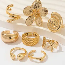 OOMPH Pack Of 8 Textured Adjustable Finger Rings-picture-32