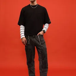 glitchez Elevated BasicsPrinted Detail Drop-Shoulder Short Sleeves Terry Oversized Sweatshirt image 4