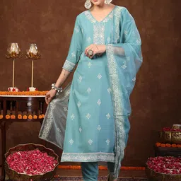 Stylum Women Floral Printed Regular Kurta with Trousers & With Dupatta image 1