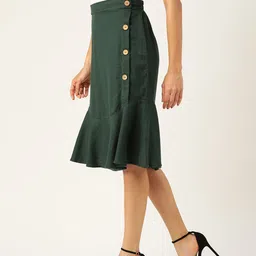 Off Label Women Green Pure Cotton Solid A-Line Skirt-picture-17