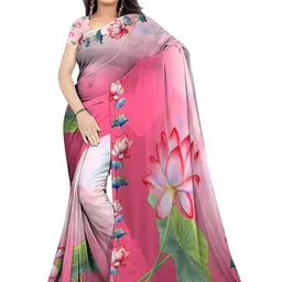 SHIVAM FABRICS Floral Poly Georgette Saree image 1