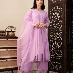 House of Pataudi Angrakha Pure Cotton Jashn Kurta with Palazzos & Dupatta-picture-27