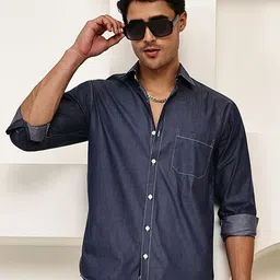The Roadster Lifestyle Co. Classic Regular Fit Spread Collar Denim Opaque Shirt-picture-35
