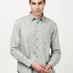 Indian Terrain Abstract Printed Spread Collar Classic Pure Cotton Slim Fit Shirt-image-62