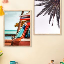 Kotart Brown & Off White 2 Pieces Van Tree Printed Wooden Wall Arts-picture-0