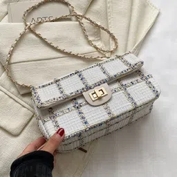CORSICA Women White Checked & Printed PU Structured Sling Bag-picture-21