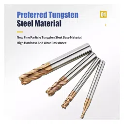 HD Carbide End Mill 2/4 Flute Flat E/M 8 mm Shank Diameter 75 mm Length Flute Length for Slotting & Drilling Use image 3