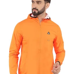 GREENLANDS Men Hooded Solid Windcheater Sporty Jacket-image-5