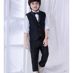 Ministitch Full Sleeves Solid Four Piece Party Suit Set - Black & Blue-picture-49