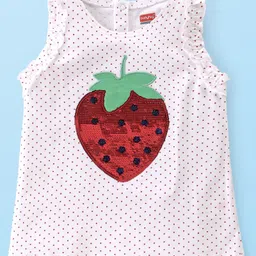 Babyhug 100% Cotton Knit Sleeveless Top With Frill, Polka Dot Print and Sequin detailing - White-picture-26