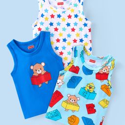 Babyhug 100% Cotton Single Jersey Anti Bacterial Sleeveless Vests Bear & Star Print Pack Of 3 - Multicolor-image-34