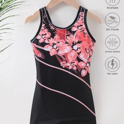 Pine Active Sleeveless Legged Swimsuit Floral Print - Black-picture-14