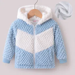 Kookie Kids Full Sleeves Hooded Winter Fur Jacket with Cut & Sew Design - Light Blue & White-picture-16