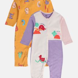 MINI KLUB Cotton Pack Of 2 Full Sleeves Animals Printed Rompers - Orange & Purple-picture-33