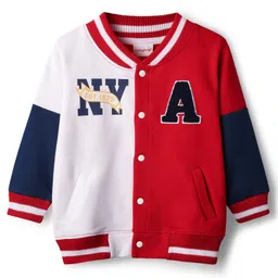 Babyhug Cotton Knit Full Sleeves Bomber Jacket With Alphabet Print & Patch - Multicolor-picture-23