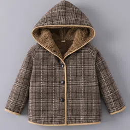 Mark & Mia Full Sleeves Checks Hooded Jacket - Brown-picture-23