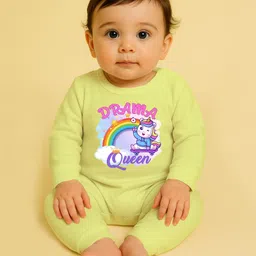 The Peppy Tend 100% Cotton Knit Full Sleeves Drama Queen Text & Baby Unicorn Printed Romper - Yellow-picture-37