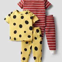 Kidi Wav Pack Of 2 Half Sleeves Striped & Polka Dots Printed Coordinating Tees & Joggers Set - Multi Colour-picture-13