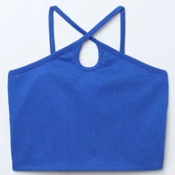 Taffykids Cotton Jersey Knit Sleeveless Halter Neck Detailed Crop Top - Royal Blue-image-89