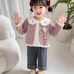Googo Gaaga Cotton Knit Full Sleeves Floral Applique Detailed Sweater With Jeans & Inner Top Set - Multi Colour-picture-38