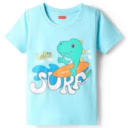 Babyhug Cotton Knit Half Sleeves Shorts Night Suit with Dino Print - Blue image 2