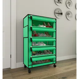Fabura 5 Layers Shoe Rack With Wheels In Green Color image 2