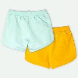 Ariel Cotton Knit Pack Of 2 I M So Magical & Little Star Text Printed Shorts - Sky Blue & Mustard image 3