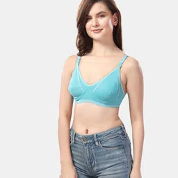 Fabme Cotton Sleeveless Solid Non Padded Maternity Nursing Bra - Sea Green image 4