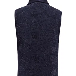Rikidoos Cotton Woven Full Sleeves Textured 3 Piece Party Suit Set With Bow - White & Navy Blue image 3