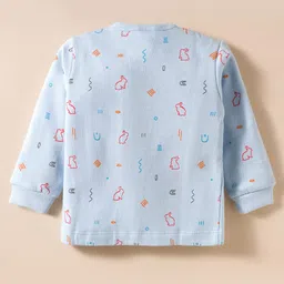 Tango Fleece Knit Full Sleeves Winter Wear Co-ords Night Suit With Animal Print - Light Blue image 3