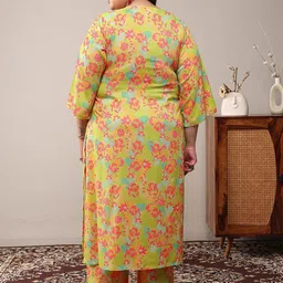 EXTRA LOVE BY LIBAS Plus Size Floral Printed V-Neck Long Tunic With Trousers Co-Ords image 5
