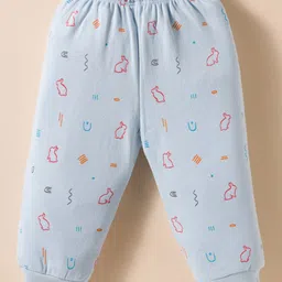 Tango Fleece Knit Full Sleeves Winter Wear Co-ords Night Suit With Animal Print - Light Blue image 4