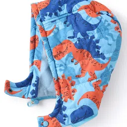 Babyhug Woven Full Sleeves Jacket With Detachable Hood Dino Print - Orange & Blue image 5